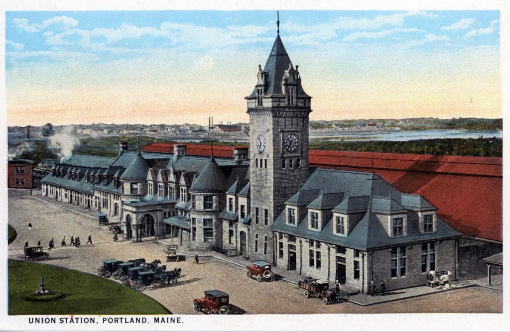 Circa 1910 postcard of Union Station, Portland, Maine, courtesy of the   Maine Historic Preservation Commission.