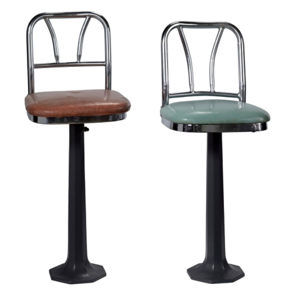 Lunch counter stools from Greensboro, N.C., sit-ins. Manufactured by Chicago Hardware Foundry Co., American, founded 1900, used by F.W. Woolworth Company, American, 1879–1997. Collection of the Smithsonian National Museum of African American History and Culture, donated by the International Civil Rights Center & Museum, Greensboro, N.C.