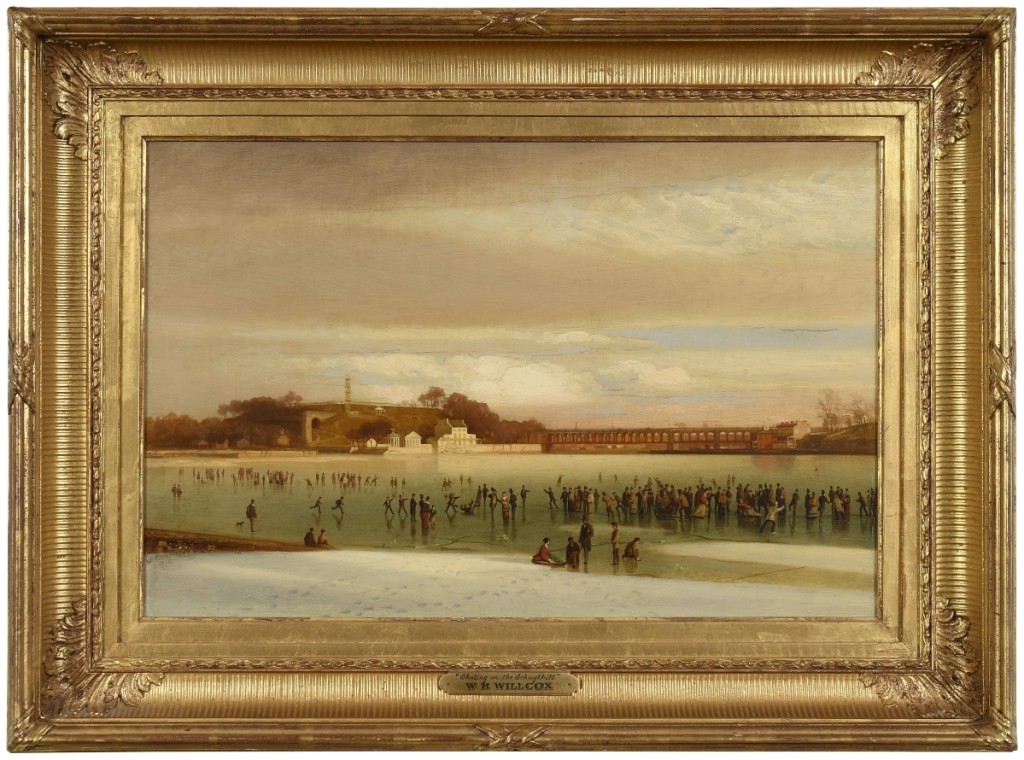 William H. Willcox (1831–1929), “Skating on the Schuylkill,” 1875, oil on canvas, 16¼ by 24½ inches, signed lower left “WH Willcox 1875” ($25/35,000).