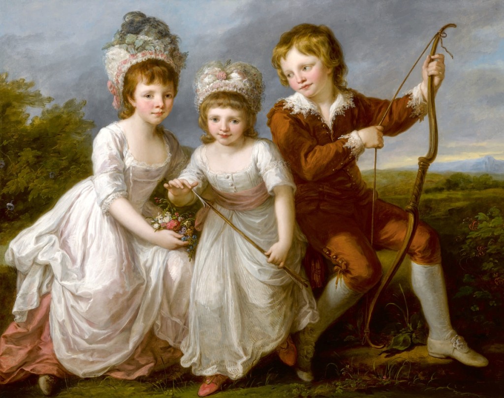 Angelika Kauffmann’s “Portrait of Three Children, Almost Certainly Lady Georgiana Spencer, Later Duchess of Devonshire, Lady Henrietta Spencer and George Viscount Althorp,” oil on canvas, 44¾ by 57 inches. The work set a record for the artist when it sold for $915,000 ($600/800,000).