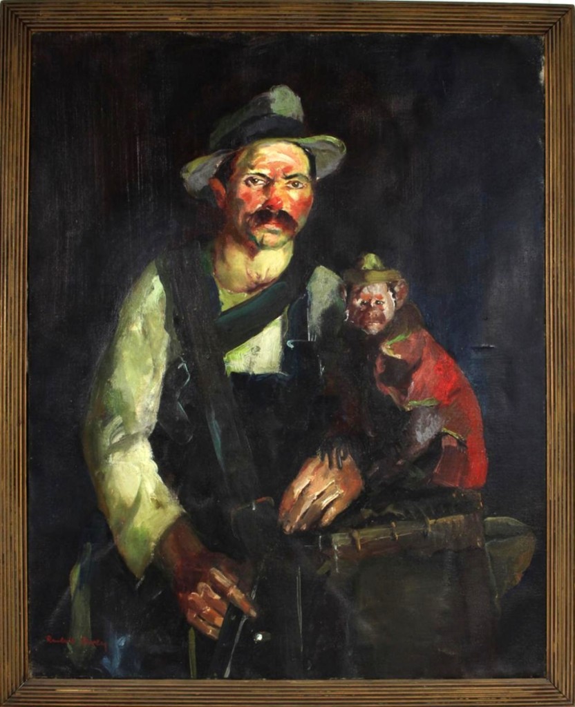 The highest priced item in the 350-lot sale was a circa 1915 oil painting, “Man and His Monkey,” by Randall Davey. The painting, which had been on loan to Washington’s Corcoran Gallery, sold for $24,000.