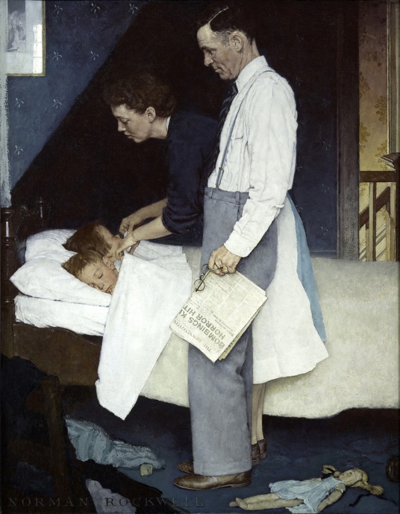 “Freedom from Fear” by Norman Rockwell (1894–1978), 1943. Oil on canvas, 45¾ by 35½ inches. Story illustration for The Saturday Evening Post, March 13, 1943. Collection of Norman Rockwell Museum. ©SEPS: Curtis Licensing, Indianapolis, Ind. All rights reserved.