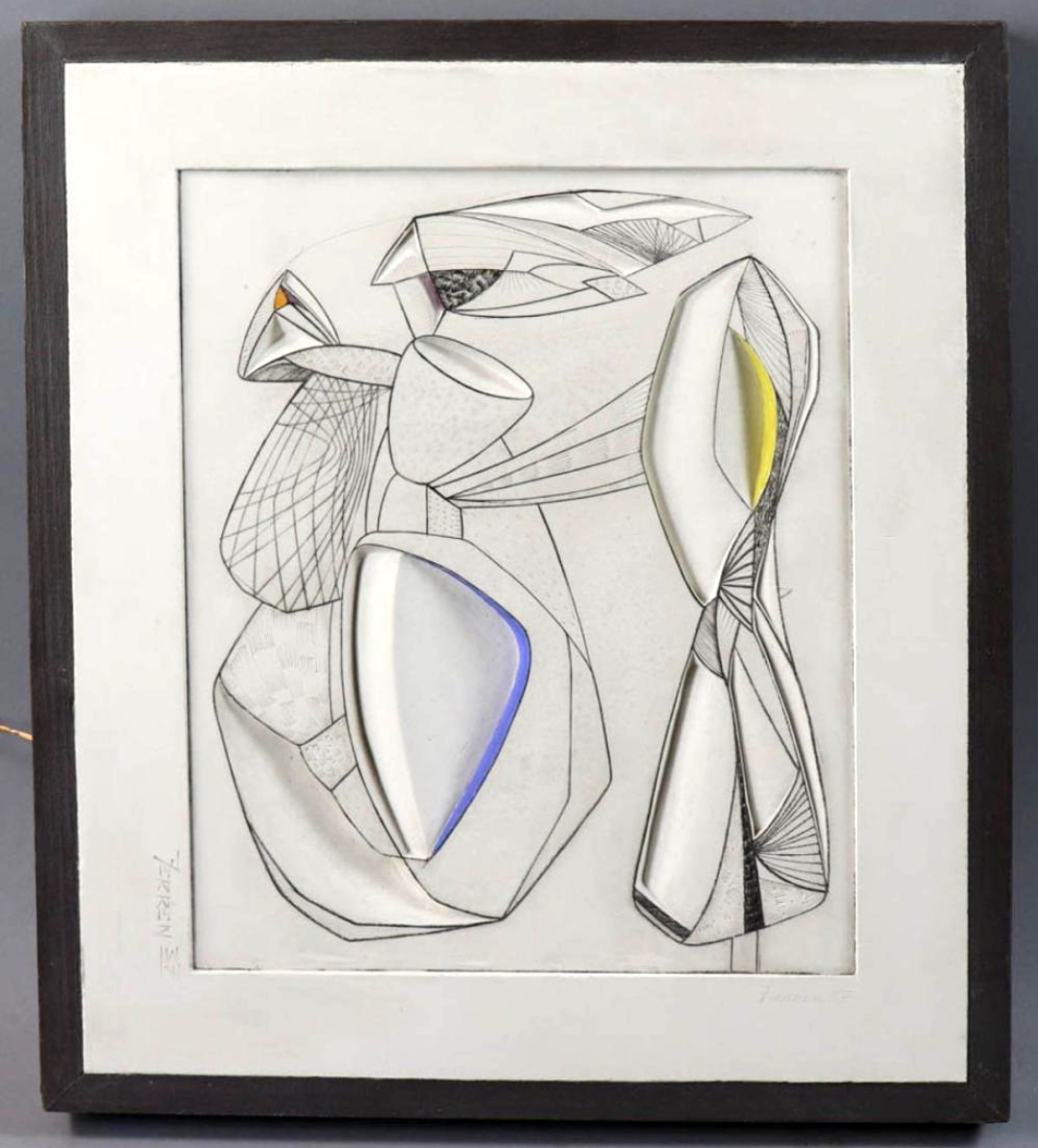 There were two plaster reliefs by John Ferren, and they were the two highest priced items in the sale. This one, no. 29, signed and dated 1937, brought $69,600. The other, also signed and dated 1937, no. 33, sold for $52,800.