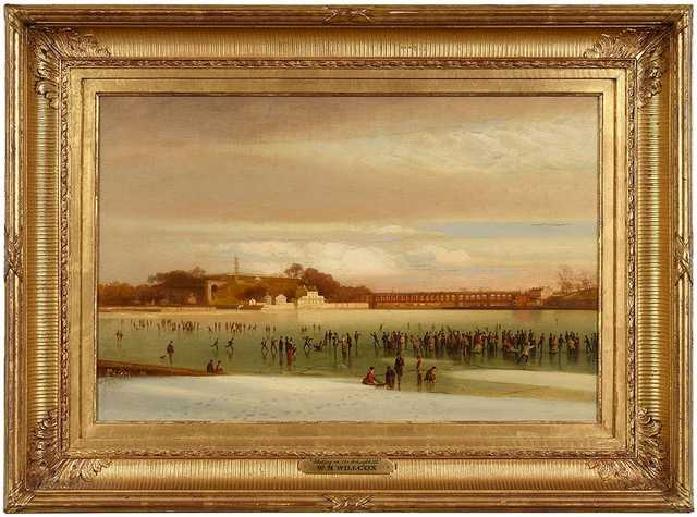 At the top of the sale was an oil on canvas by American artist William H. Willcox (American, 1831-1929) that brought $66,000. The 16¼-by-24½-inch painting titled “Skating on the Schuylkill” was executed in 1875.