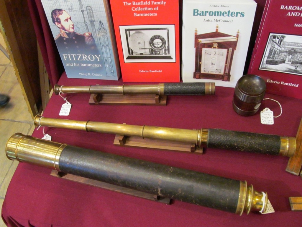 Barometer Fair offered a variety of antique telescopes, both handheld and with elaborate stands.