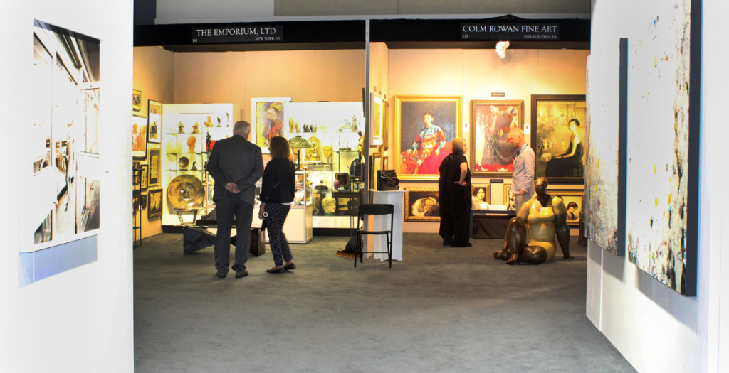 The Contemporary Focus section was surrounded by dealers of traditional or historic works. You can see the contract in the booth treatment, looking through the Contemporary Focus into the booths of the Emporium, New York City, and Colm Rowan Fine Art, Philadelphia.