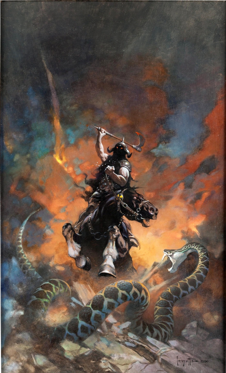 Frank Frazetta, “Death Dealer 6” painting, original art (1990), set a record when it realized $1,792,500.
