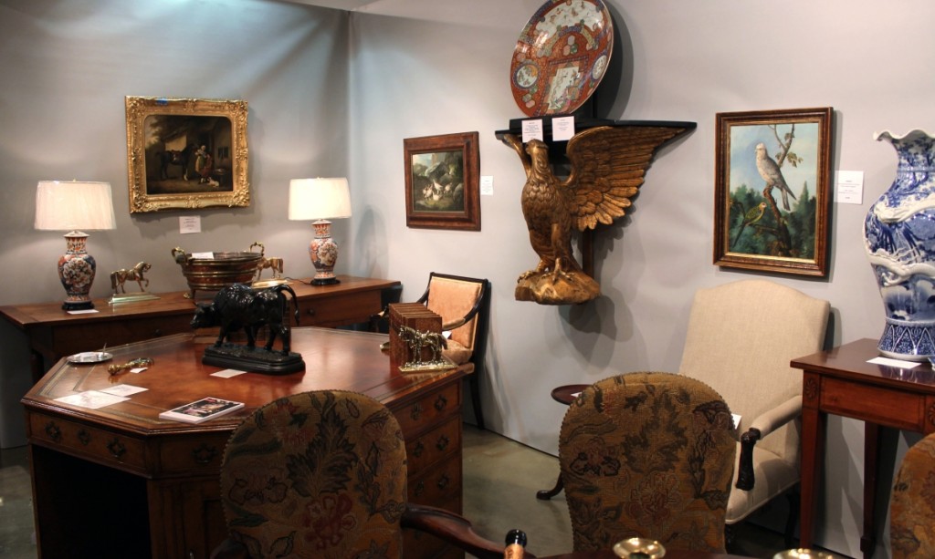 One of the pieces of furniture sold at the show was the octagonal partners’ desk shown in the lower left corner here. Roger D. Winter, Ltd, Bucks County, Penn.