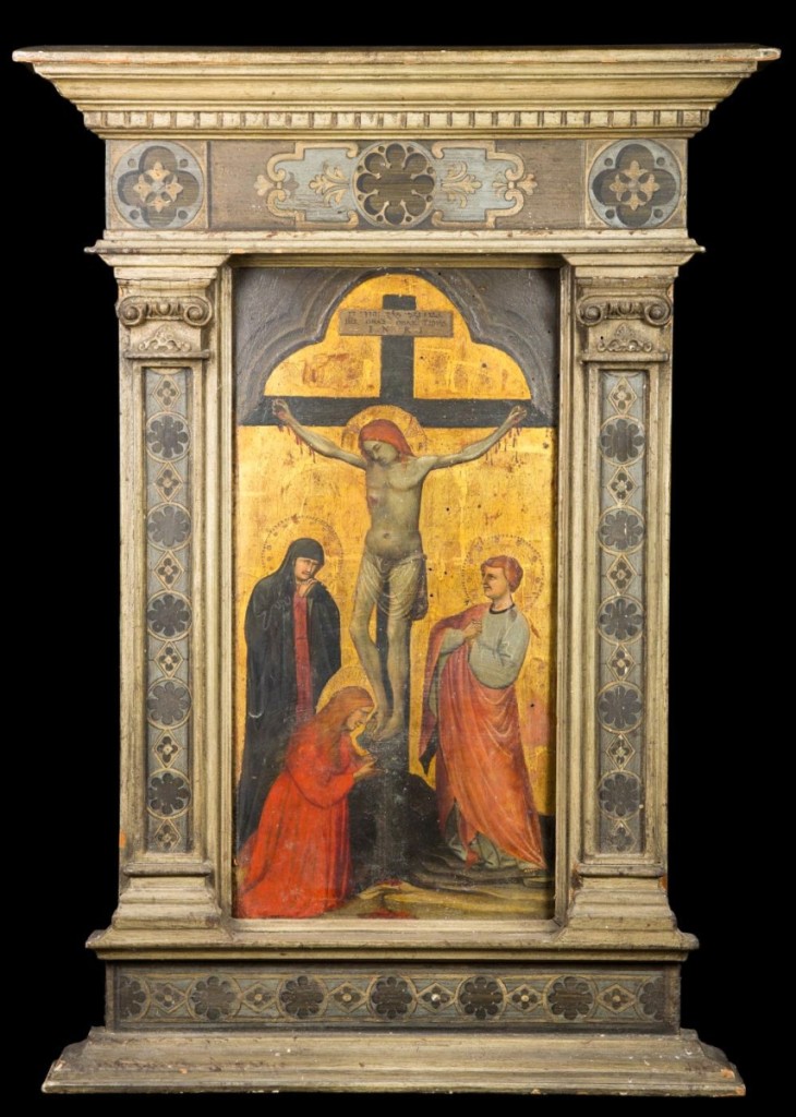 Unexpectedly bringing the highest price of the sale, $108,000, was an early Italo-Byzantine crucifixion scene, a well-done oil and gilt painting on a hardwood panel.