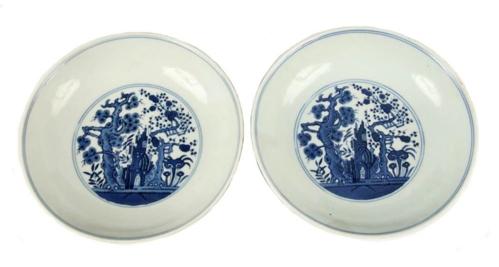 Most auctioneers will agree that estimating the value of Asian ceramics and art is a difficult job. It was demonstrated once again as a pair of Nineteenth Century Chinese Qing dynasty blue and white porcelain low bowls, with a Daoguang (1821–50) seal mark, sold for $23,400, many times the estimate. Each had figural and landscape decoration inside and out.