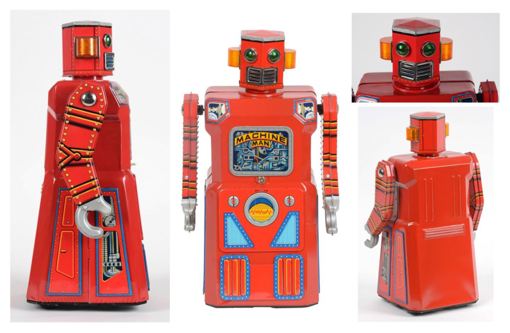The sale’s top lot was a Machine Man robot from Japanese maker Masudaya’s Gang of 5 series. The robot sold for $86,100, an auction record any unboxed robot. The Machine Man is the scarcest of all Japanese tin litho robots and represents the apex of the genre. The example had been in the original owner’s collection since he was nine years old, having received it as a gift. The new owner now has a complete Gang of 5 series, one of only a handful in the world.