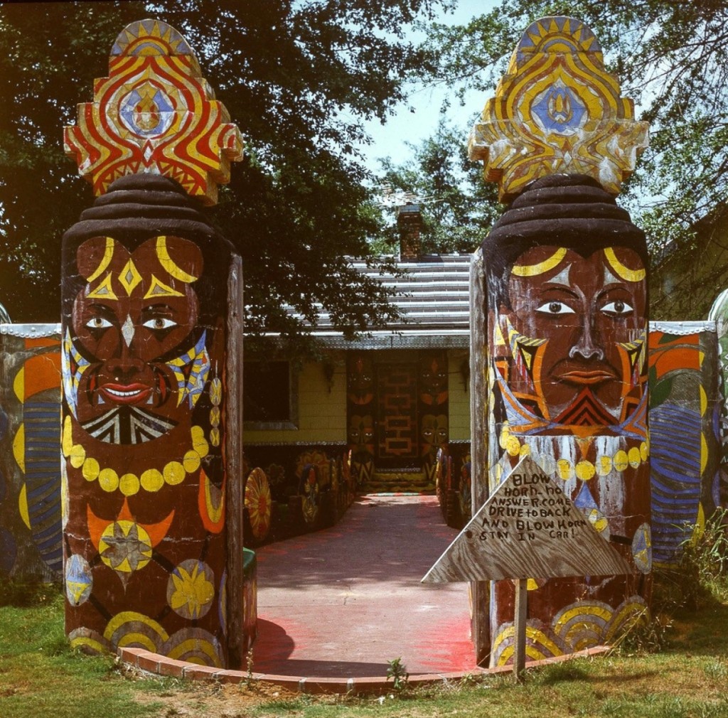 The 7-acre Land of Pasaquan was the visionary environment of Eddie Owens Martin (St EOM). “Front Gate, Land of Pasaquan, near Buena Vista, GA” by Guy Mendes (American, b 1948), 1982. Pigmented inkjet print. Courtesy of the artist and Institute 193. ©Guy Mendes.