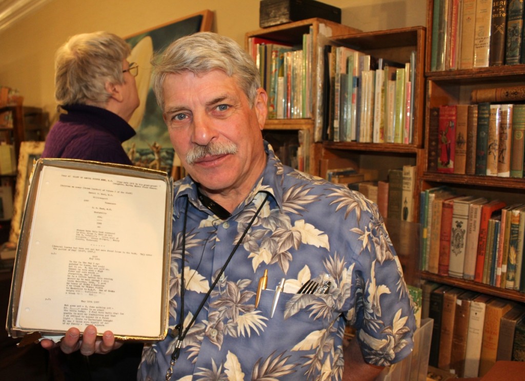 Richard Mori of Franklin, N.H., is a well-known source of material for rare book hounds and recently purchased the Granite State Book and Ephemera Fair, which is set for June 2 in Concord, N.H. Here he holds the 1887 diary of a Tennessee homeopathic doctor, Samuel Pierre Hunt, who served in an Alabama regiment during the Civil War. It was transcribed by the doctor’s granddaughter in 1952.