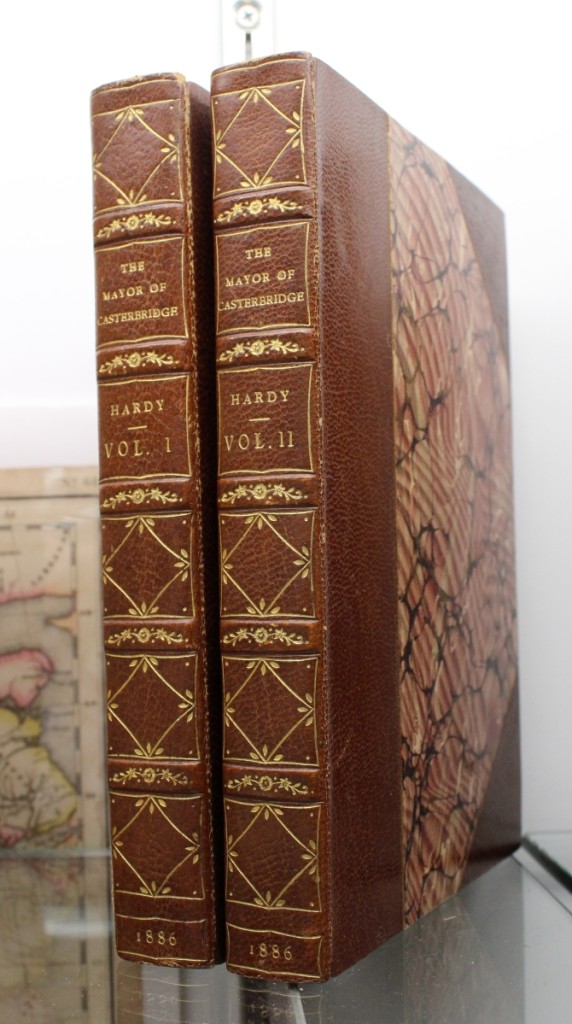 A sweet first edition set of Thomas Hardy’s Mayor of Castorbridge, London, 1886, in two volumes at Jerry N. Showalter Bookseller, Ivy. Va.