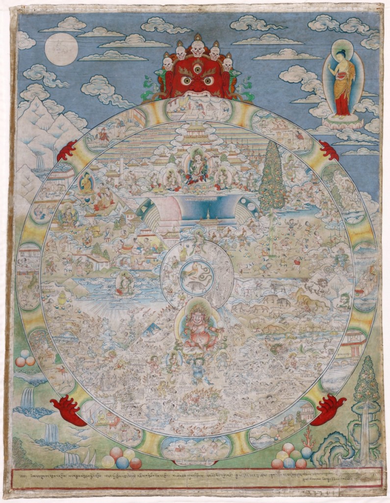 “Wheel of Life,” circa 1800, Tibetan, Eastern Tibet, opaque watercolor on cloth. Virginia Museum of Fine Arts. Richmond Zimmerman family collection, Adolph D. and Wilkins C. Williams Fund. Photo ©Virginia Museum of Fine Arts.