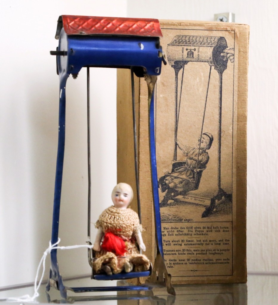 This Doll in Swing by Lehmann set an auction record for the model at $13,200. According to the auctioneer, its box is the only one known to have survived.