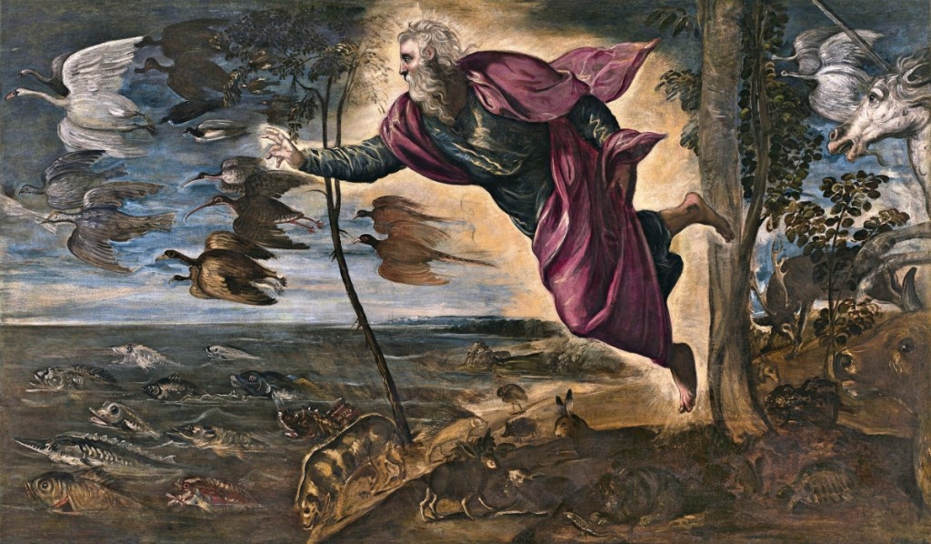 Jacopo Tintoretto, “The Creation of the Animals,” 1550- by 1553, oil on canvas, overall: 59½ by 101-  inches. Gallerie dell’Accademia, Venice.