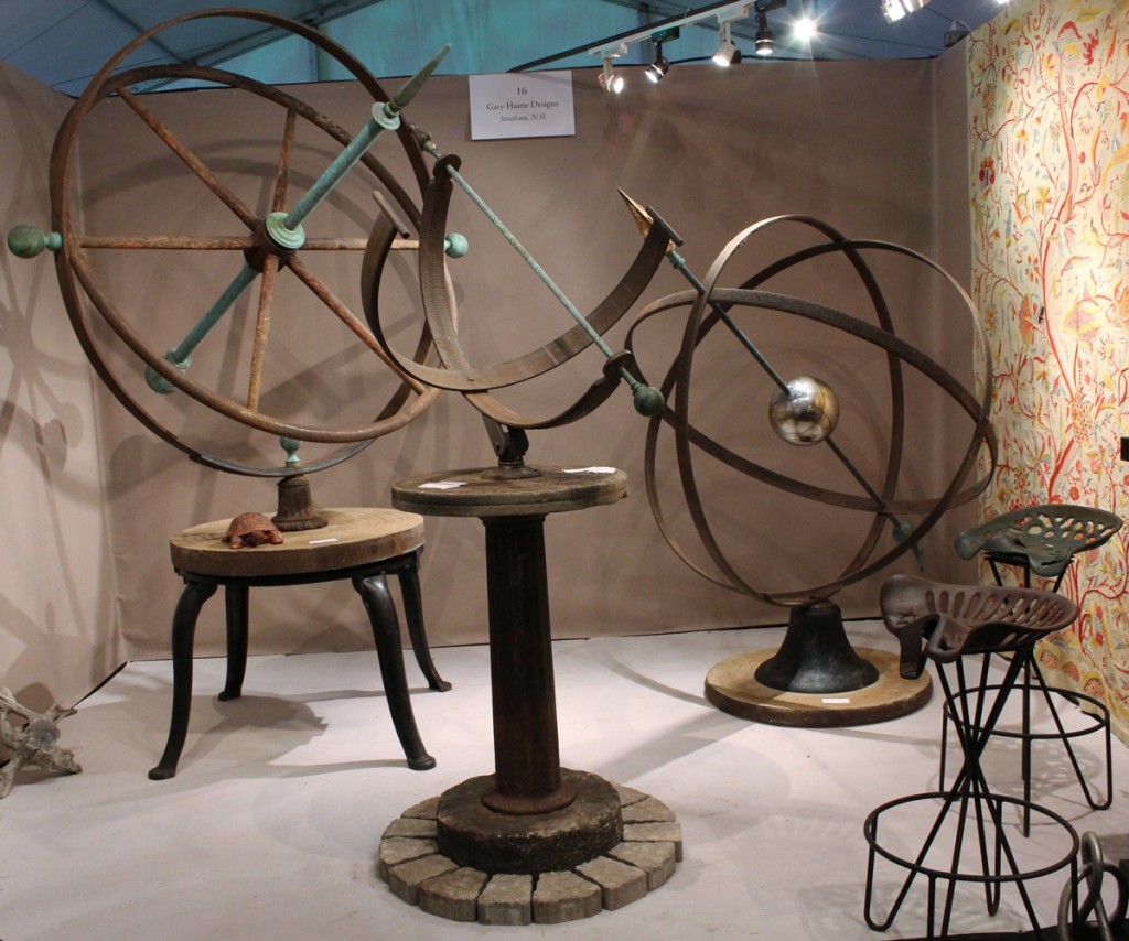 Gary Hume is a metal artist from Stratham, N.H. Best known for his armillary type sculptures, he filled a small space at the show with some of his creations.