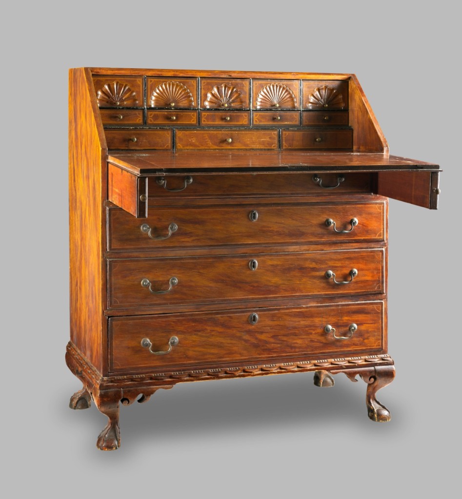 Desk, attributed to Samuel Dunlap (1752–1830), Henniker, N.H., late Eighteenth Century. Painted maple, white pine. Private collection.