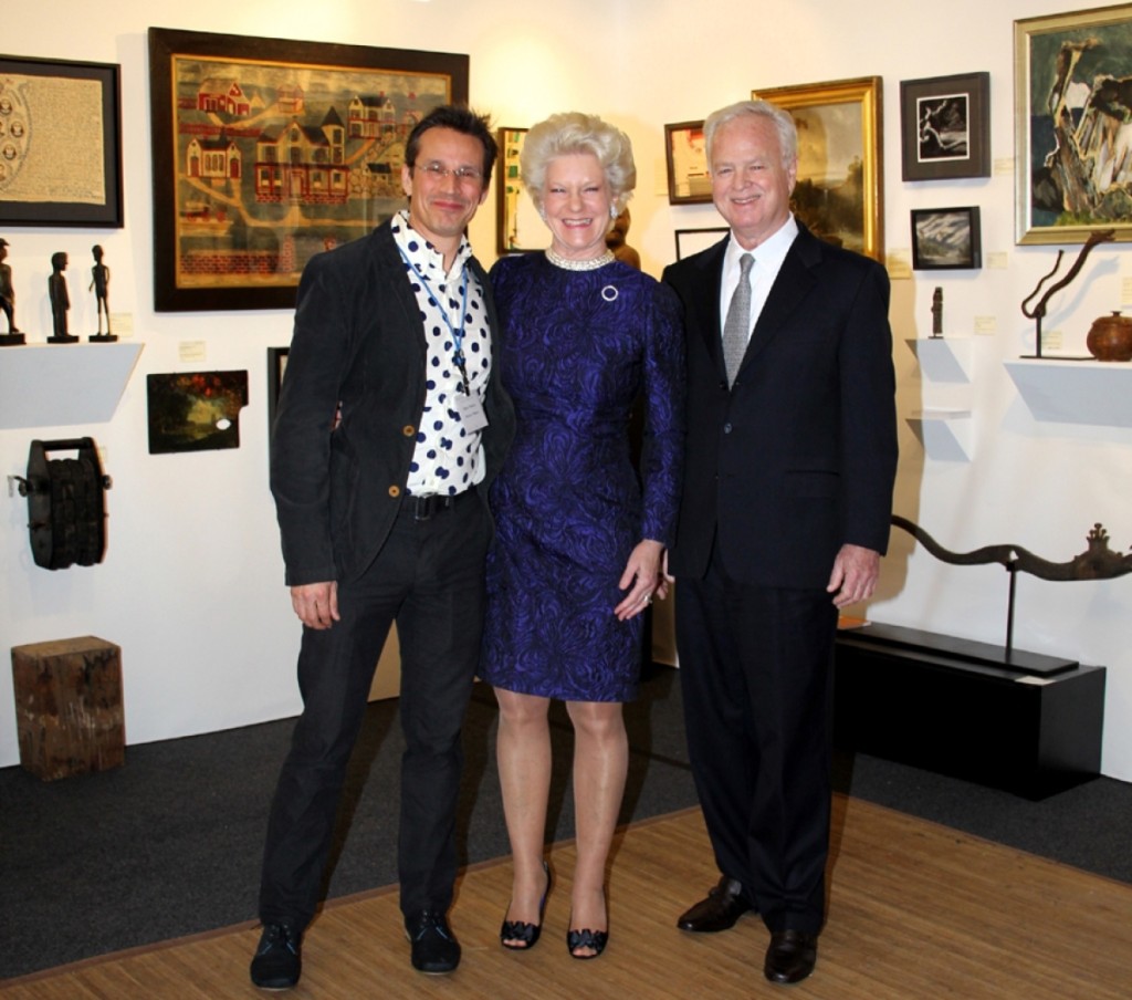 Elected in 2016, ADA president Steven S. Powers, left, here with Nancy and Ben Taylor at the Philadelphia Antiques and Art Show, is updating the organization and broadening its scope.