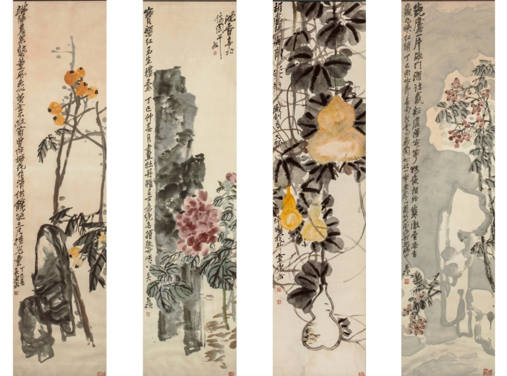 Leading the sale was “Peony, Bottle Gourds, and Loquats” by Wu Changshuo, Dingzi, 1917. It sold for $399,000.