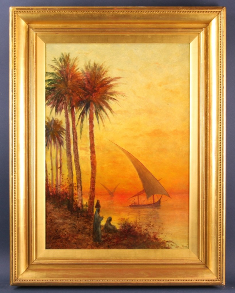 This Louis Comfort Tiffany coastal scene at sunset was acquired for $21,600 by an online bidder.