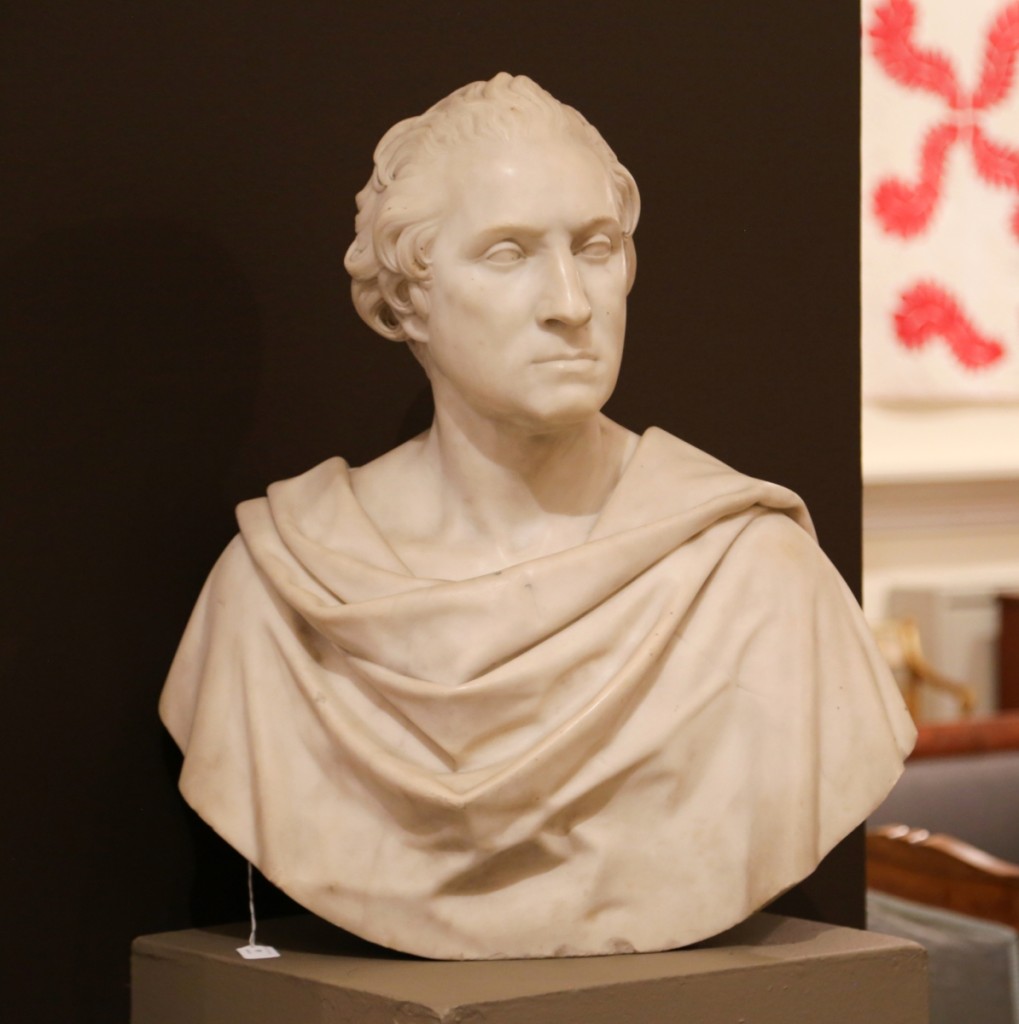 The top lot of the sale went to this marble bust of George Washington attributed to American Italian sculptor Horatio Greenough (1805–1852). It sold for $43,750 above a $15,000 high estimate. Washington was a repeat subject of Greenough, who sculpted a full-size marble work of the president on a commission from Congress in 1832.