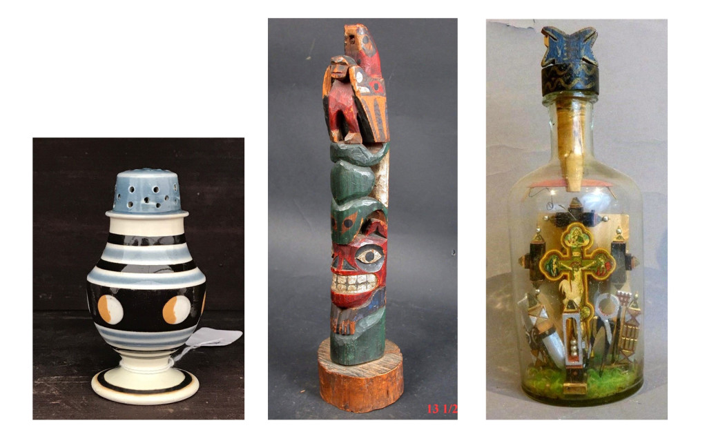 STOLEN: Three objects were reported stolen to Antiques and the Arts Weekly. The mochaware pepper pot in blue, black, orange and white was stolen from Charlie Guinipero, trading as Pantry Box Antiques from Stafford Springs, Conn., at Hertan's. With any information, contact him at 860-716-8860. Two objects, a European bottle whimsy and a a Northwest Coast carved totem, were stolen from Akron, Ohio, dealer Darwin Bearley, who was set up at Heart-O-The-Mart. With any information, contact him at 330-376-4965.