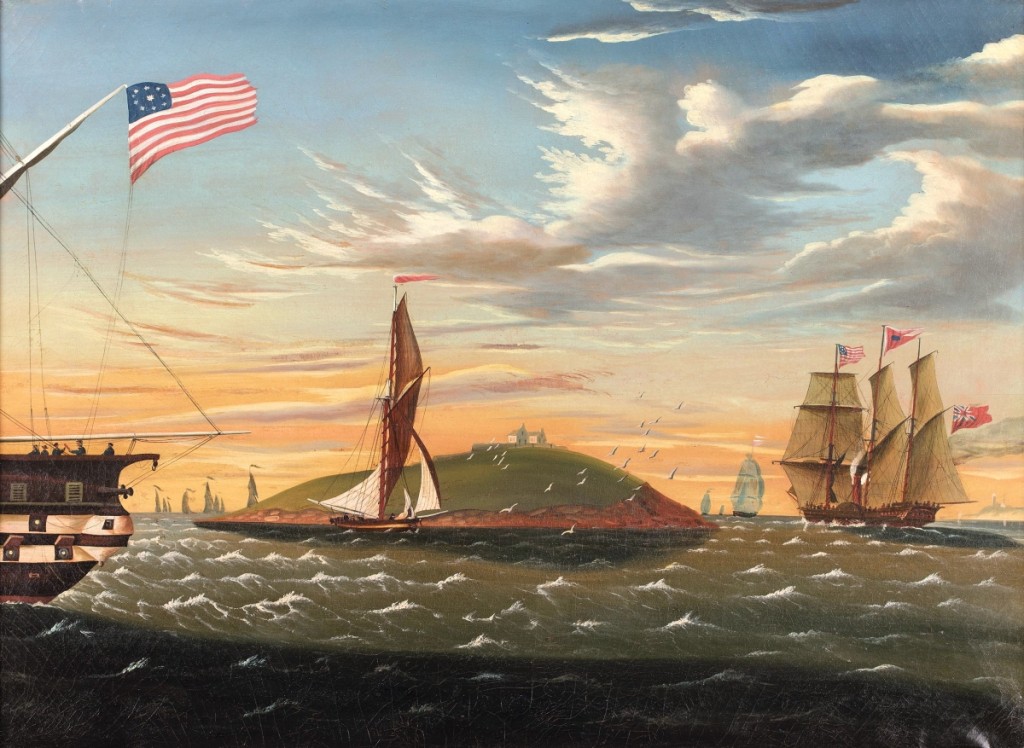 “Boston Harbor” by Thomas Chambers, about 1843-51. Oil on canvas. Collection of Carolyn A. and Peter S. Lynch. Photography by Bob Packert/Peabody Essex Museum.