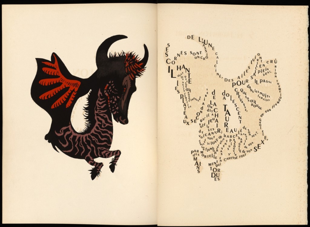 “Bestiaire Fabuleux” by Edmond Variel, Jules-Dominique Morniroli and Maurice Darantière (French), 1950. Ink, closed 15¼ by 11-7/16 by 1-3/16 inches. Collection of The Walters Art Museum. Copyright Jean Lurçat Artwork ©2019 Artist Rights Society (ARS), New York/ADAGP, Paris.