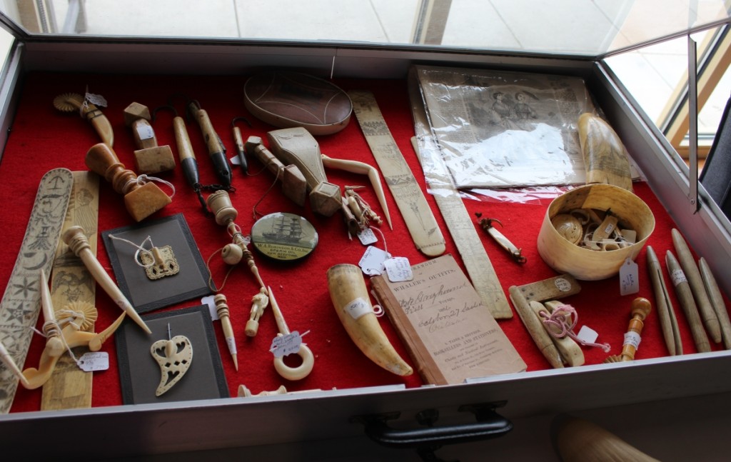 A case of nautical treasures. Paul J. DeCoste Antiques, Newbury, Mass.