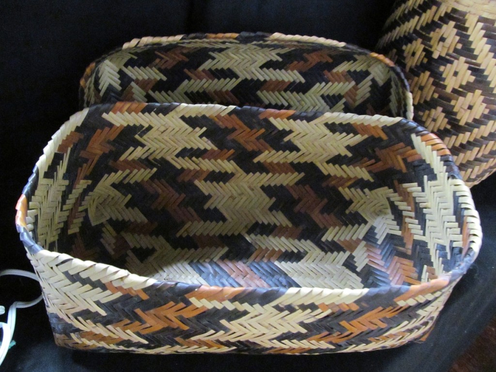 One of three naturally dyed rivercane baskets in this sale, a deaccession from the Museum of the American Indian in Cherokee, N.C., this lidded double-weaved basket still had its original price tag and identified it as a Nancy Bradley work. It topped estimates at $2,400.