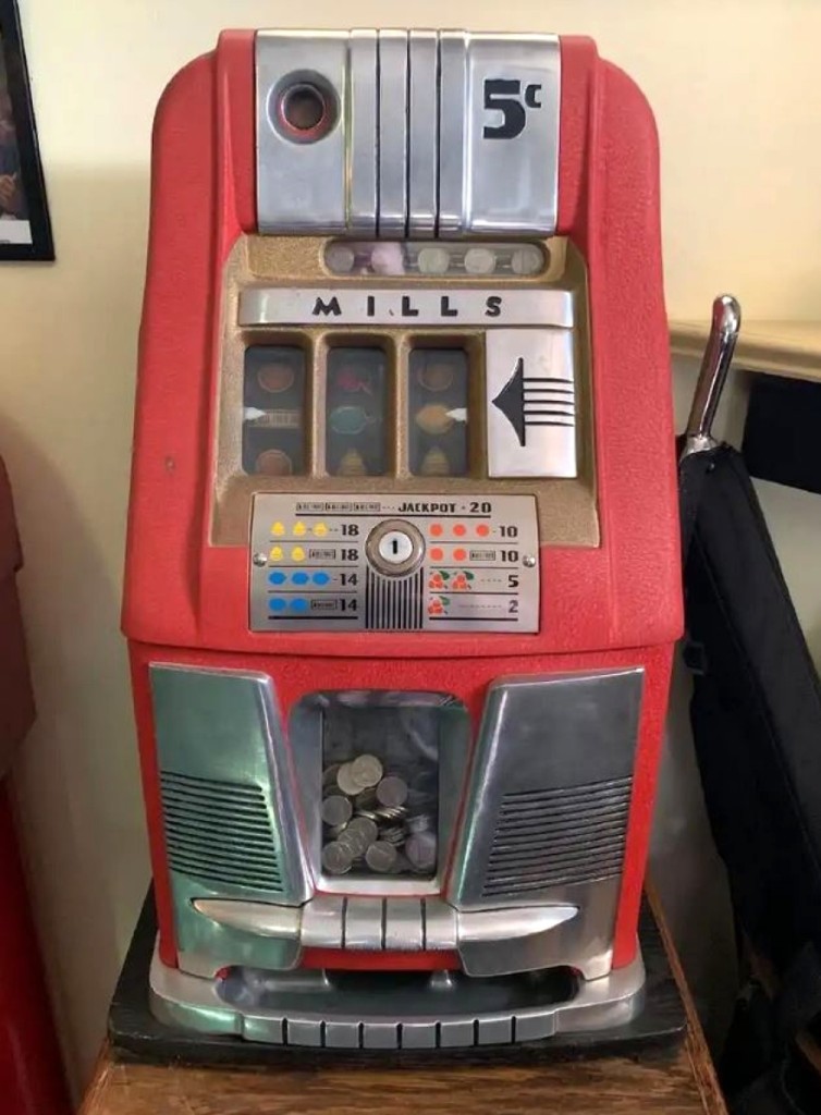A collection of penny arcade and coin-op games came out of a Newtown, Conn., estate. It was from a lifetime collection and Chapulis has more examples from the estate in his June sale. This example, a 1940s Mills nickel slot machine, led the collection as it brought $1,500.