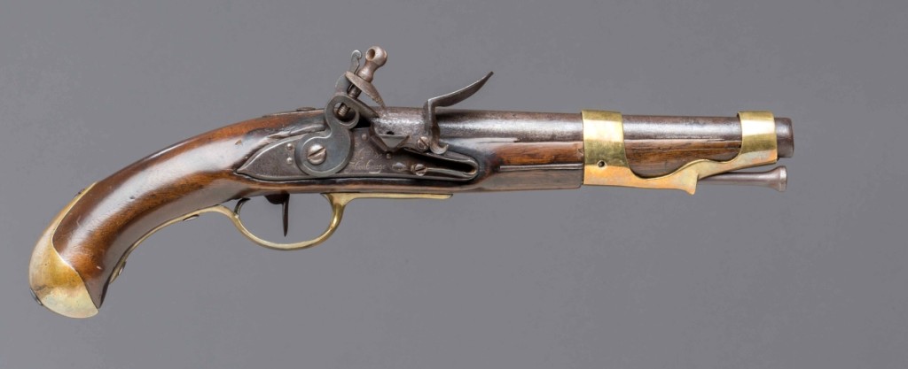 French M-1766 cavalry pistol, Royal Manufactory at Maubeuge, 1774. Walnut, iron, steel and brass. Museum purchase. Photo courtesy of The Art Museums of Colonial Williamsburg.