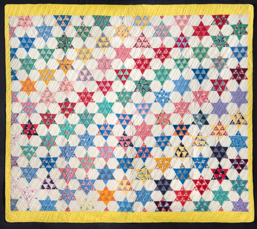 Touching Stars Quilt, artist unidentified, United States, circa 1935, cotton, 75 by 84 inches.