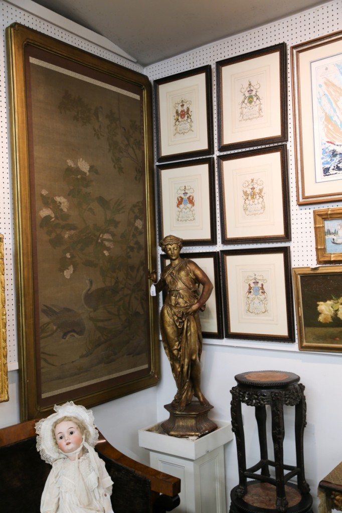 The top lot of the sale can be seen here in the large Asian Nineteenth Century watercolor on fabric at left. The piece measures 73 by 36 inches and sold for $7,320, more than tripling its estimate.