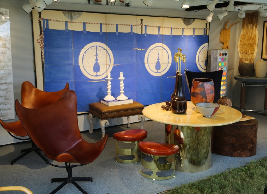 David Bell Antiques, Washington DC, considers this show to be one of the best of his summer circuit. The paneled screen at back is Japanese, circa the 1920s, and featured a nautical Art Deco theme.