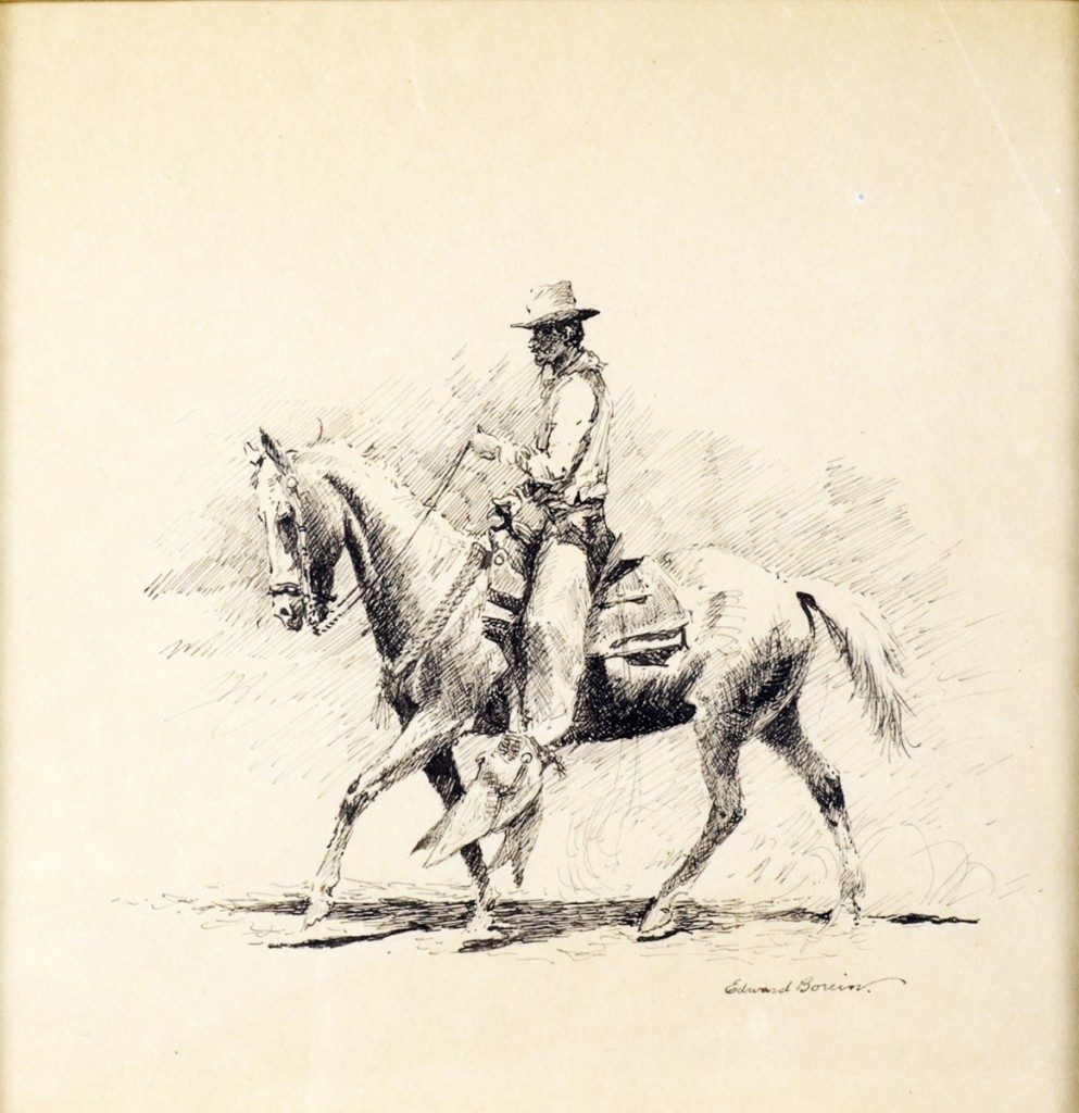 Edward Borein’s India ink on paper of a mounted cowboy claimed $18,800.