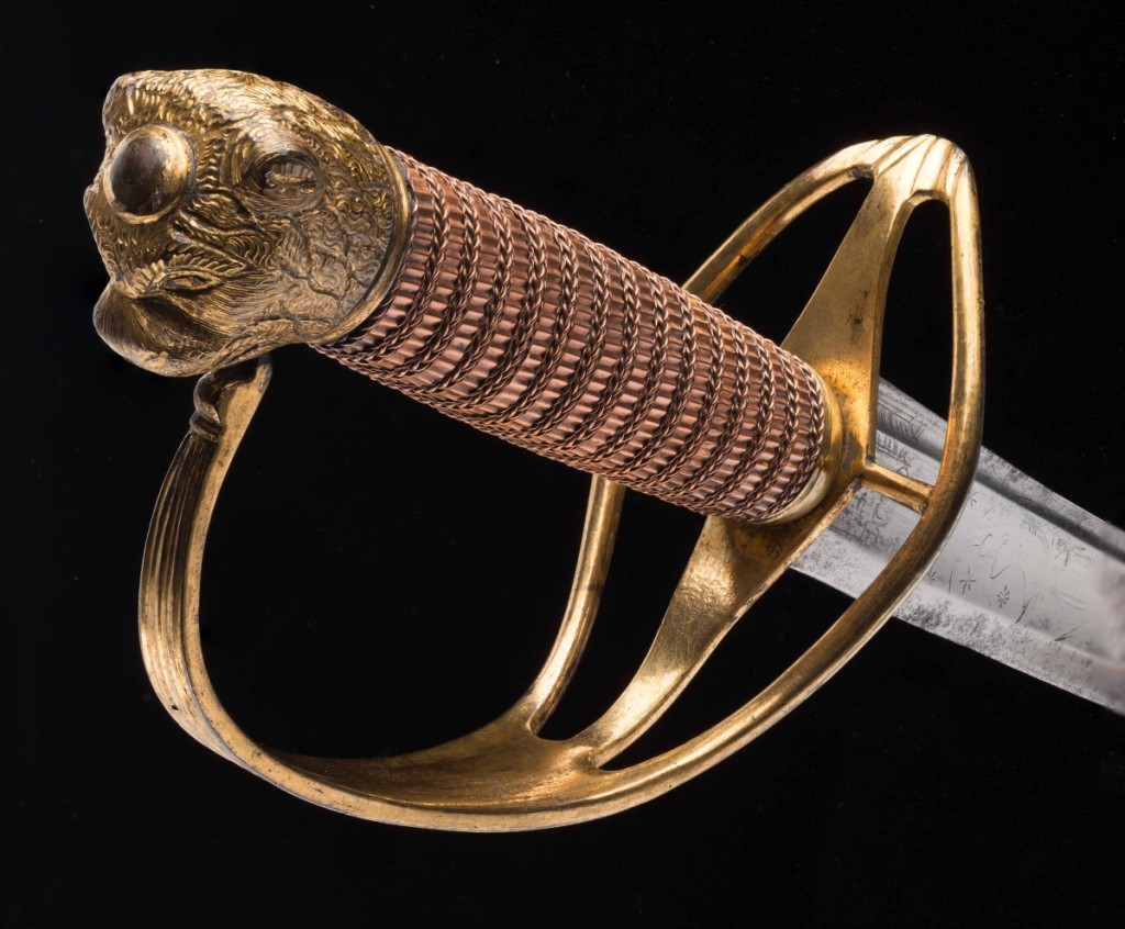 Officer’s saber and scabbard, James Cullum, London, circa 1775. Steel, iron, gilt brass, wood, copper and leather. Museum purchase. Photo courtesy of The Art Museums of Colonial Williamsburg.