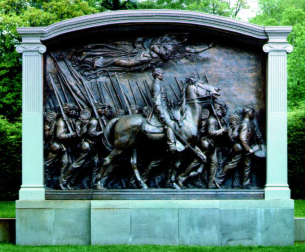 Augustus Saint-Gaudens, “Monument to Robert Gould Shaw and the 54th Massachusetts Regiment,”1884–97; cast 1997. Saint-Gaudens National Historical Park. Image courtesy of the US Department of the Interior, National Park Service, Saint-Gaudens National Historical Park.