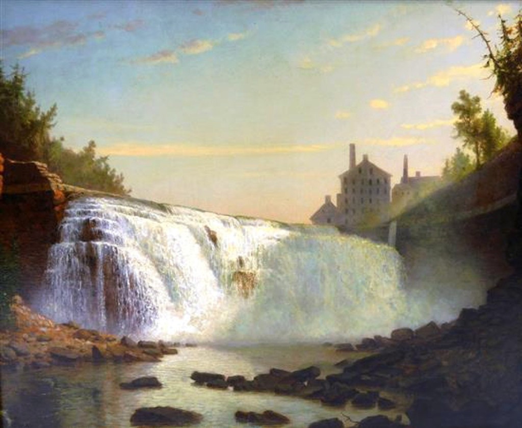 This John Carlin (American, 1813–1891) oil on canvas painting depicts the lower falls of the Genesee River in Rochester, N.Y., in 1887. The work sold for $4,200 to a New York buyer.