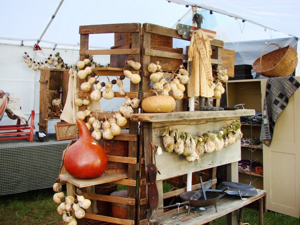 It would have been very difficult to count the number and variety of gourds at this show. This assortment was in the booth of Ye Old Farmhouse Primitives from Stafford Springs, Conn. They would give a country look to any room and were not expensive. Some large ones, in a basket in front of the booth, were only $12 each.