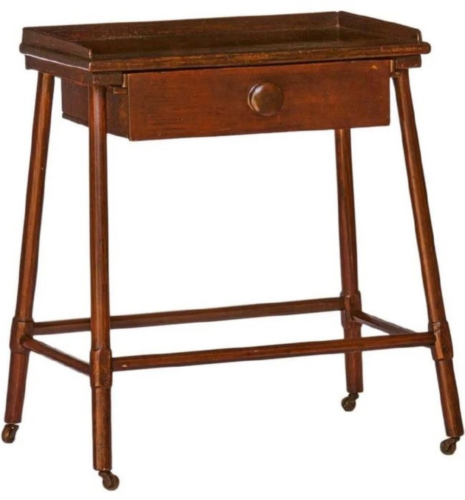 One of only two pieces in the sale attributed to the western communities was this unusual stand that came from well-known Ohio dealer Clark Garrett. From Union Village, it was exhibited in the Boston Architectural Center in 2003 and 2004. It sold for $5,166.