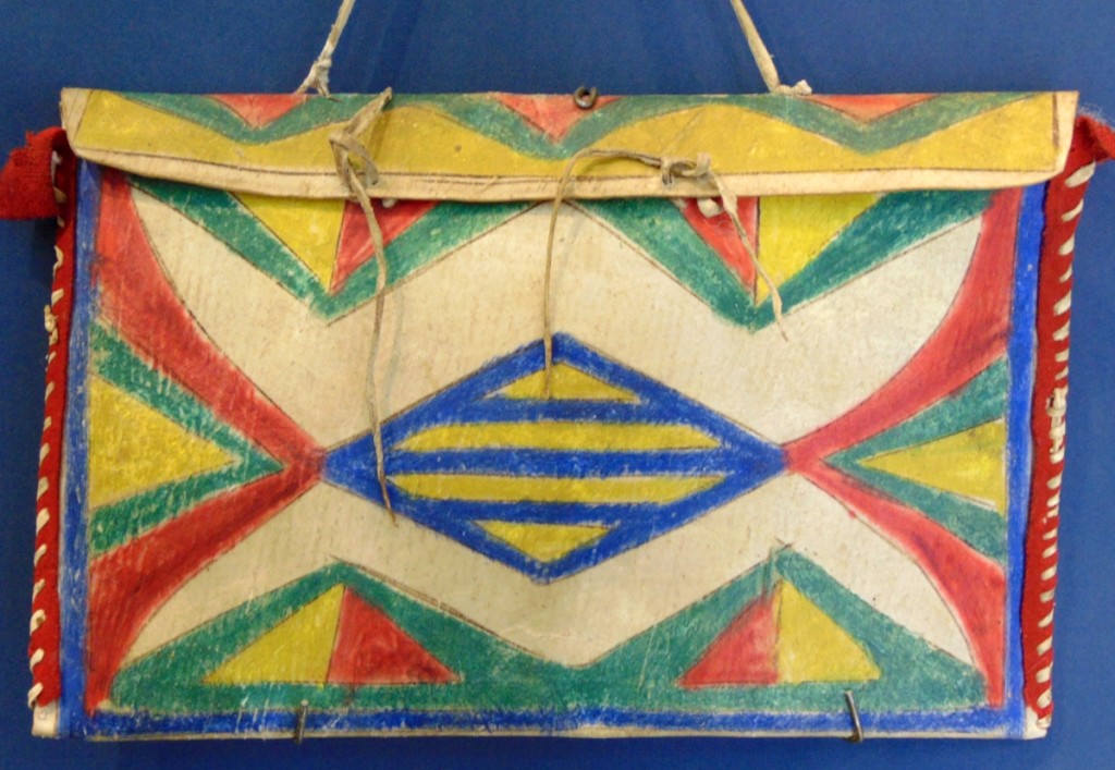 A late Nineteenth Century Lakota painted parfleche dispatch case, offered by John Molloy Gallery, New York City, at $1,800.
