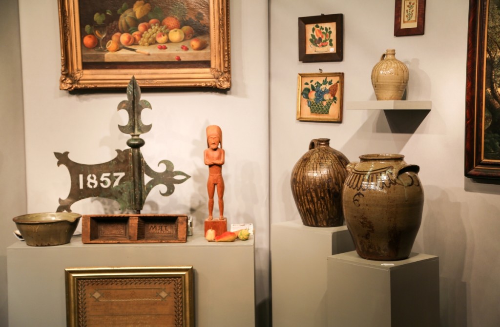 David Good, Camden, Ohio, featured here a selection of Southern stoneware pieces amid a variety of still lifes.