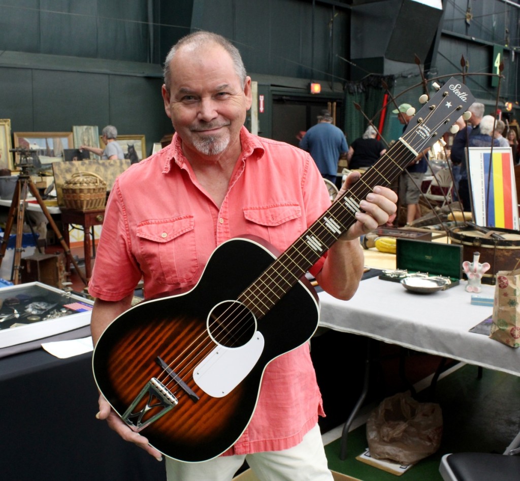 The 1965 Stella acoustic guitar was “new,” i.e., unplayed in its original case, and shown by Skowhegan, Maine, dealer Gregory Allen.