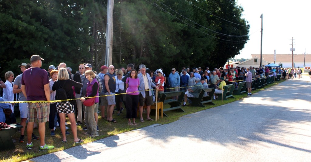 A robust lineup of shoppers minutes before the show opened at 10 am.