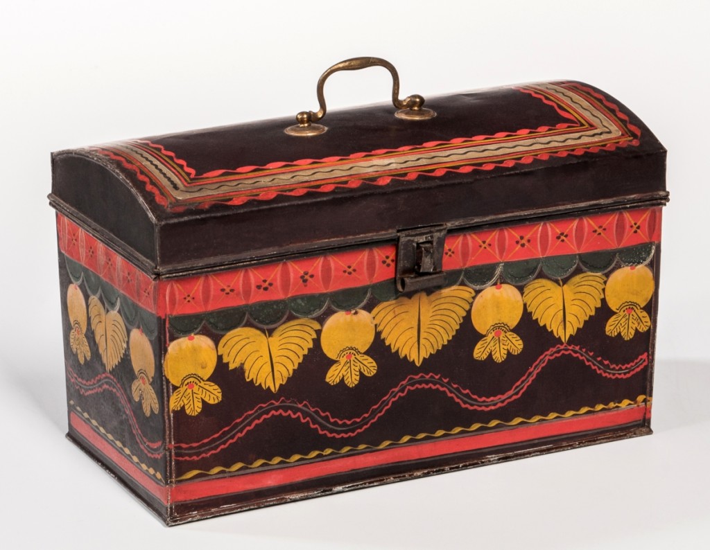 This fancifully painted tin document had once been bought in a New Mexico thrift store for $40. It showed that bidders are willing to pay for colorfully decorated smalls, as it went out at $15,990.