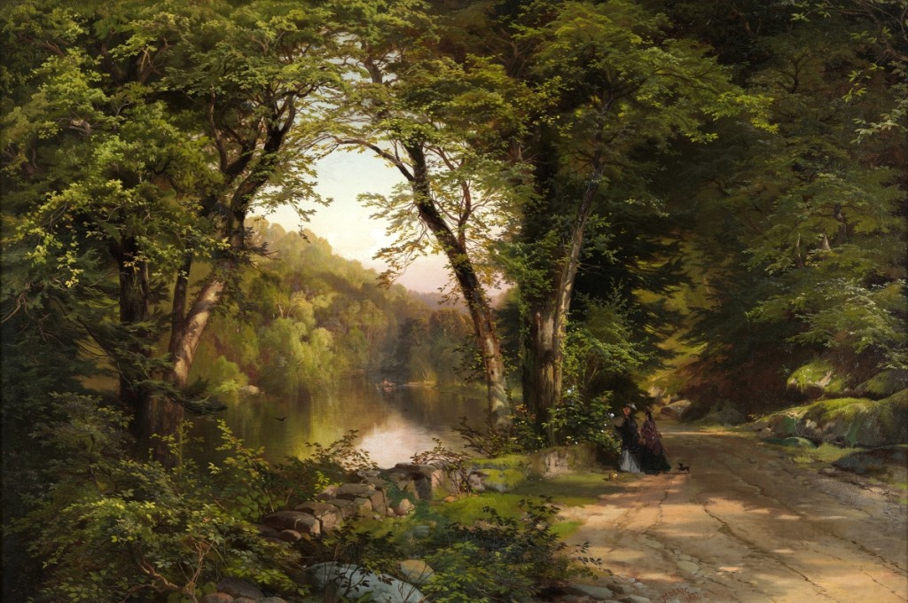 “Two Women in the Woods” by Thomas Moran (1837-1926), 1870. Oil on canvas, 20 by 30 inches. Pennsylvania Academy of the Fine Arts, Philadelphia, Orton P. Jackson Fund in memory of Emily Penrose Jackson.