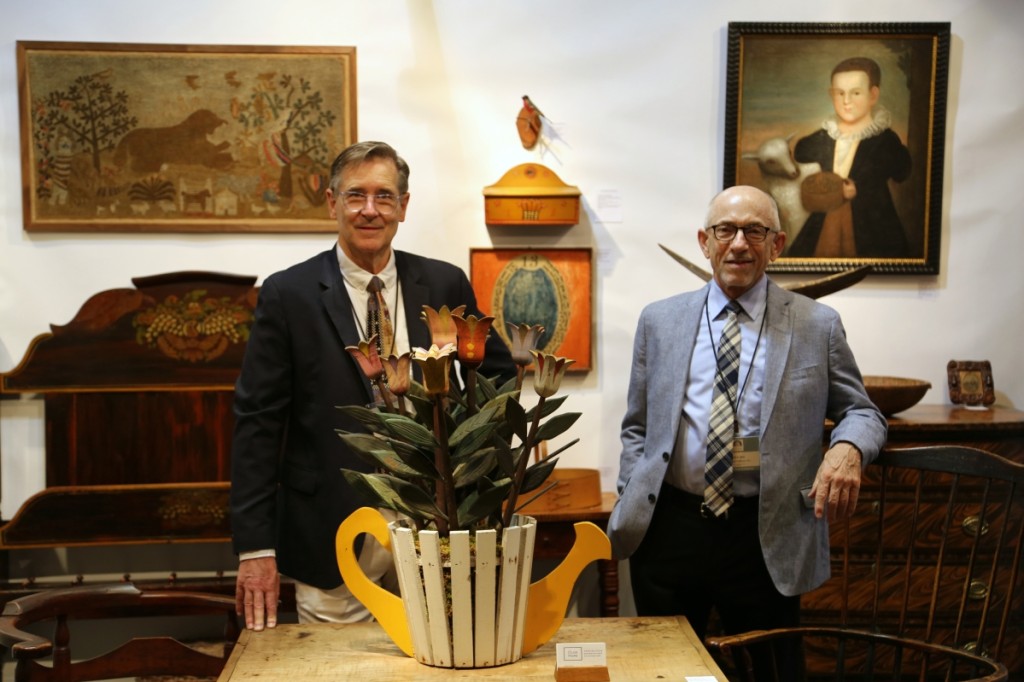 Social media was directly responsible for the sale of this carved tulip sculpture, which was purchased by a client as an anniversary gift for his wife, who was not able to attend the show, but who saw it on Instagram. Edwin “Ed” Hild and Patrick “Pat” Bell, Olde Hope Antiques, New Hope, Penn., and New York City.